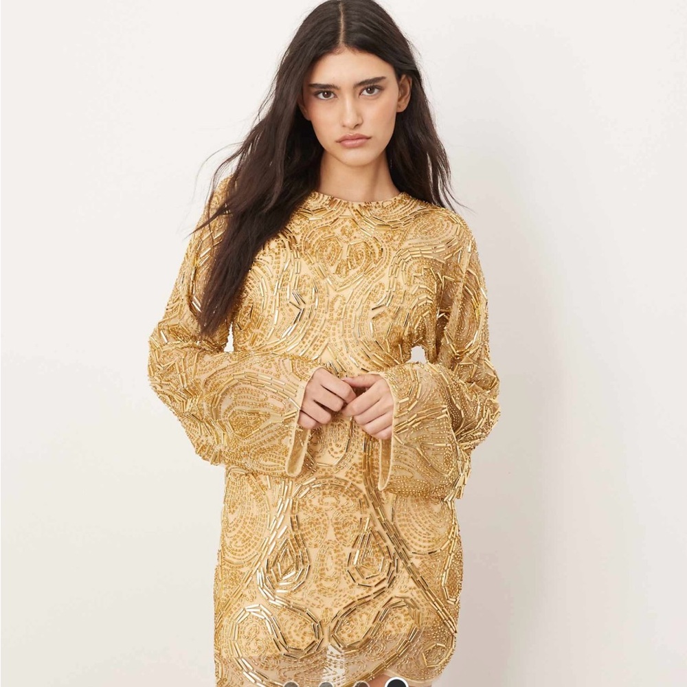 Luxurious Gold Long Sleeve Dress